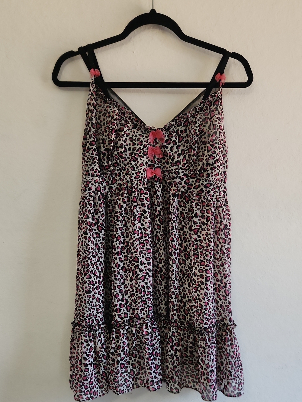 Y2k Cacique Leopard Print Babydoll Chemise Lingerie Nightgown Pink Bows XL